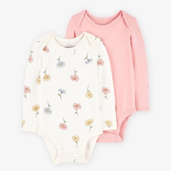 NWT Carter’s Purely Soft Baby Girl Long-Sleeve Bodysuit 2-Pack - Picture 1 of 3
